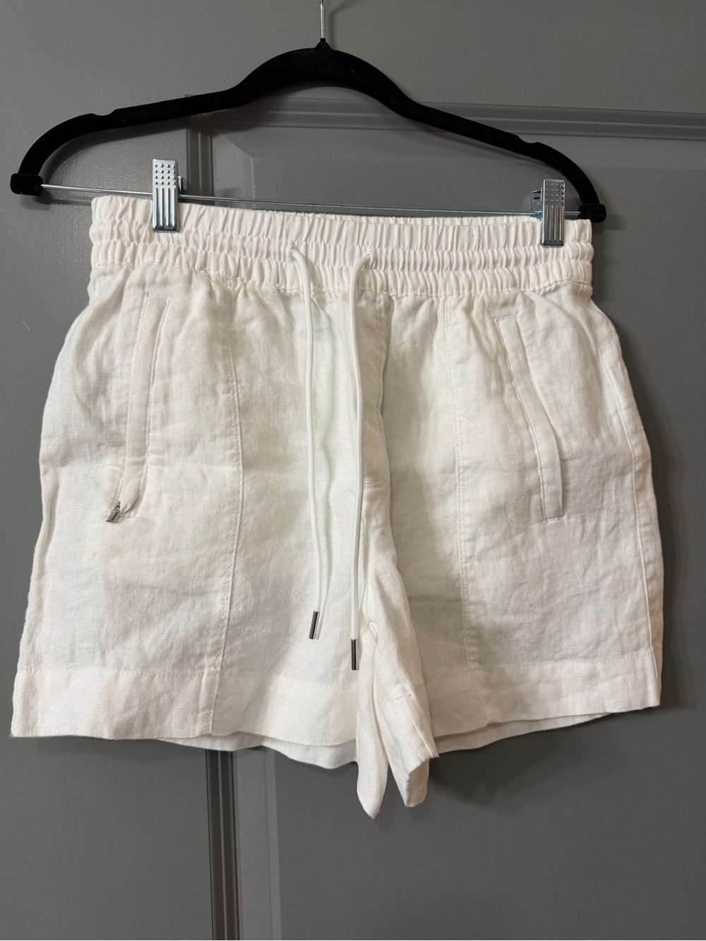 Athleta High-Waist White Linen-Blend Drawstring Shorts